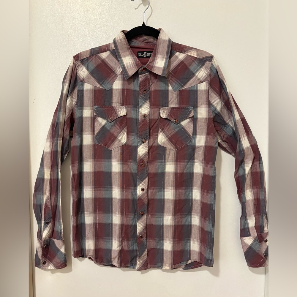 Men's Plaid Shirt - Red and Blue